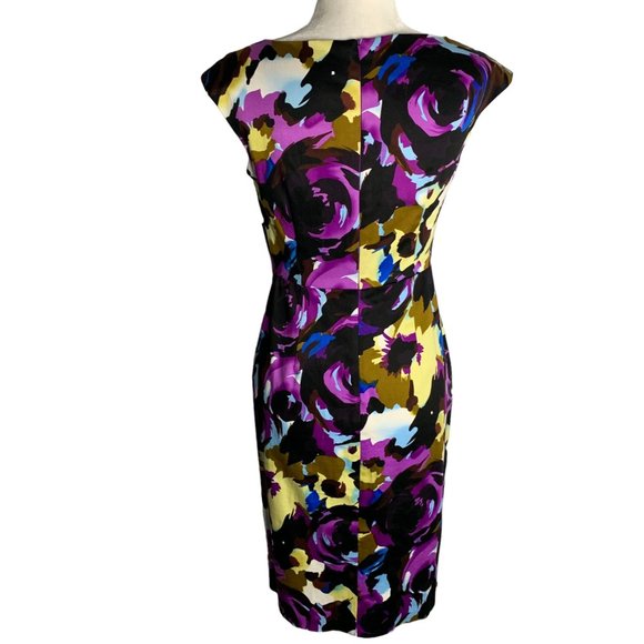Donna Ricco Sleeveless Sheath Dress 4 Black Floral Zip V Neck Partially Lined - Picture 4 of 6